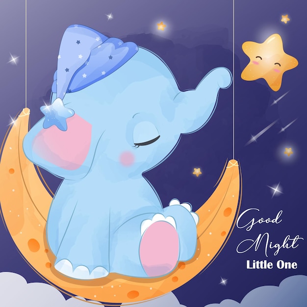 Starry night elephant in watercolor illustration