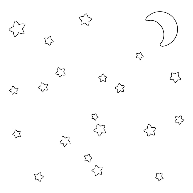 星空の夜と月。子供のための塗り絵のページ。