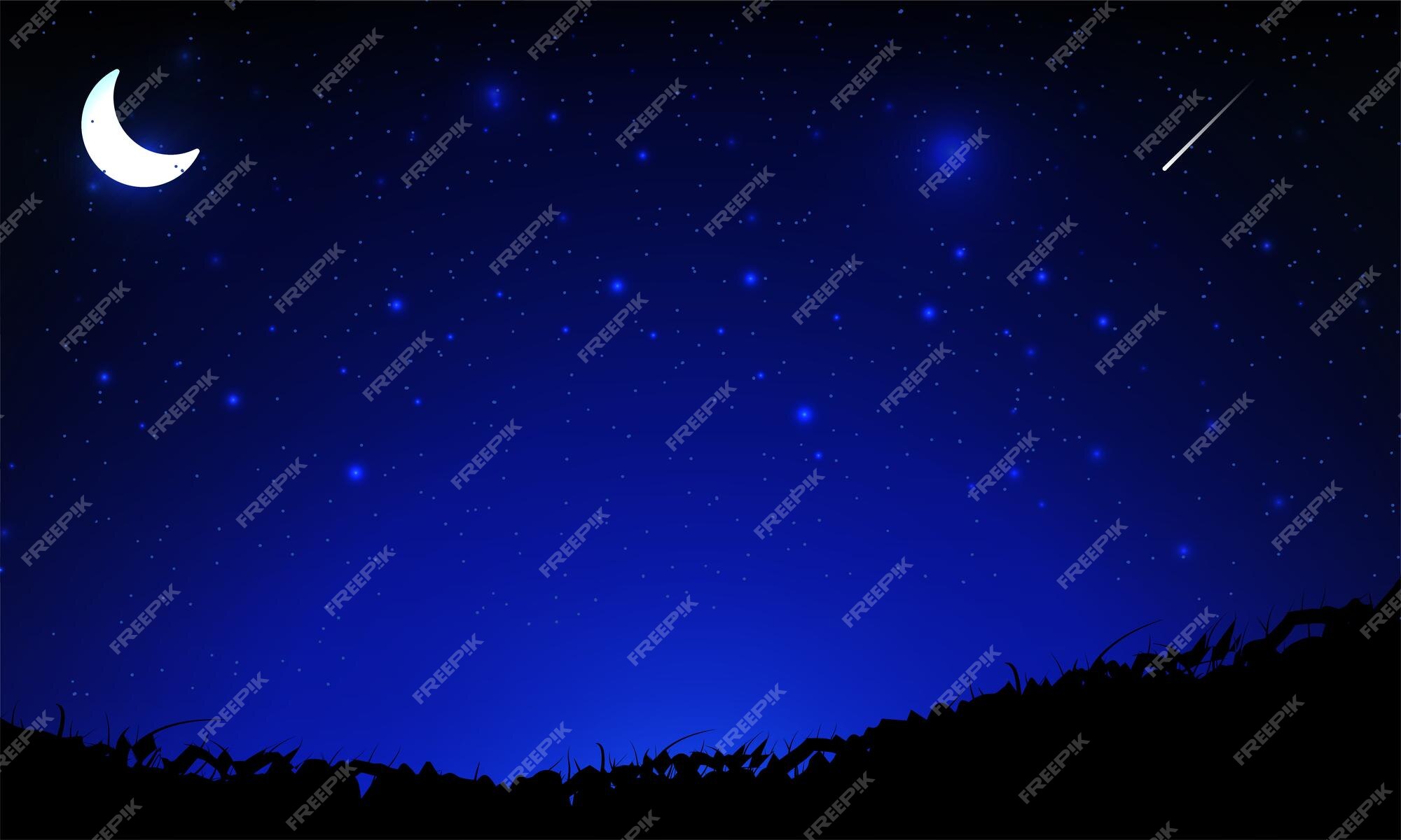 Premium Vector | Starry night sky background with crescent moon and falling  star