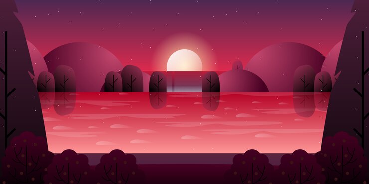 Vector 星空と空と海の田園風景