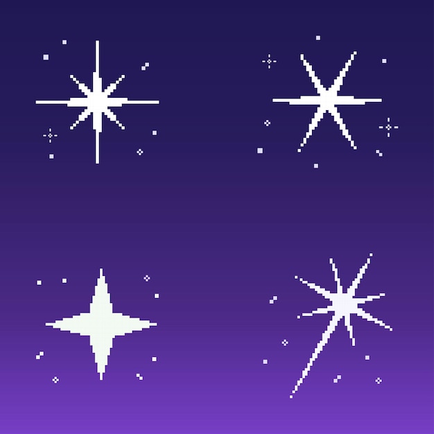 ベクトル 星空ピクセルアートセット輝く星8ビットスタイル