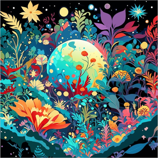 星空の輝き 天空の庭園を描いた水彩画