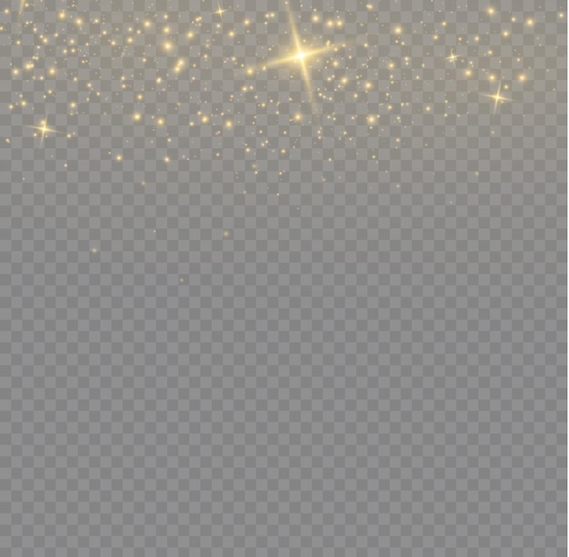 Starry yellow dust glitter Glow gold stars sparkle Christmas golden flash sparks Light effect Vector