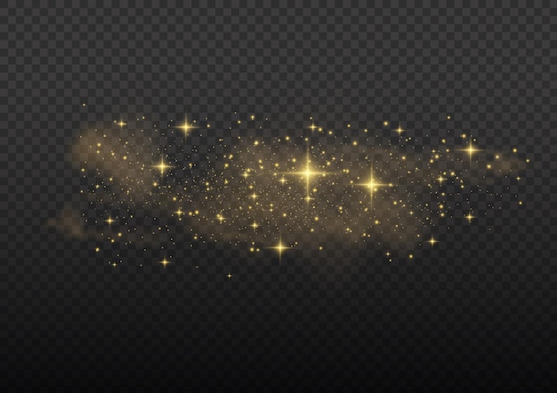 Starry yellow dust glitter Glow gold stars sparkle Christmas golden flash sparks Light effect Vector