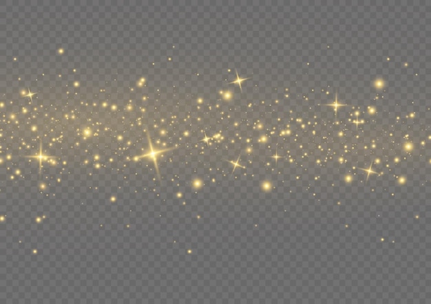 Starry yellow dust glitter Glow gold stars sparkle Christmas golden flash sparks Light effect Vector