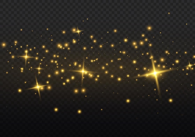 Starry yellow dust glitter Glow gold stars sparkle Christmas golden flash sparks Light effect Vector