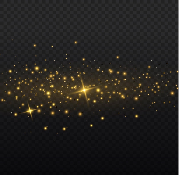 Starry yellow dust glitter Glow gold stars sparkle Christmas golden flash sparks Light effect Vector