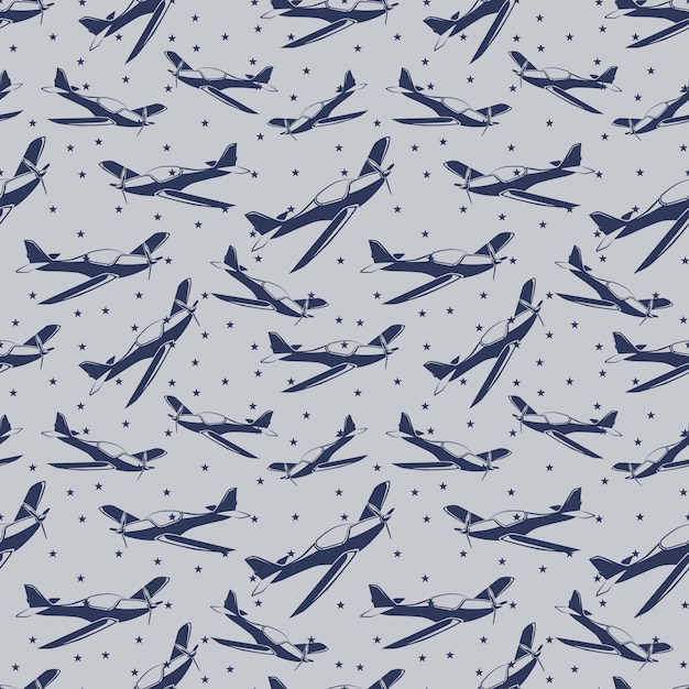 Stars and airplanes seamless pattern design