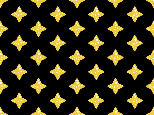 Vector stars cartoon character seamless pattern on black background