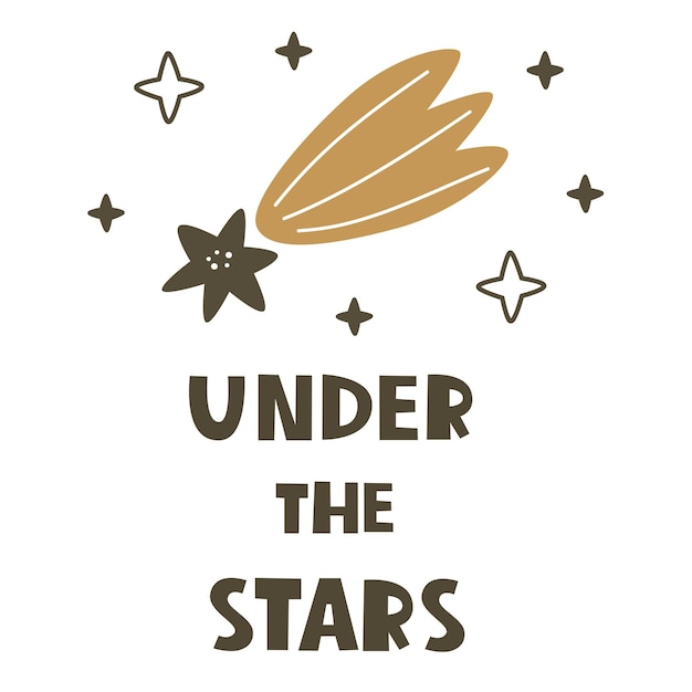 under the stars Cartoon comet hand drawing lettering dcor elements