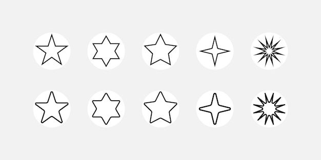Collezione di stelle. stelle lineari nel cerchio bianco, isolate. icona di vettore della stella. illustrazione vettoriale