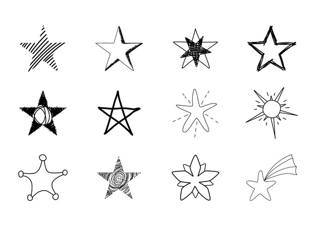 Vector stars of different hand drawn styles element design vector illustration