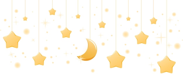 Stars and moon on transparent background in cartoon style isolated