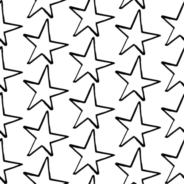 Vector stars pattern. hand-drawn doodle stars on white background. seamless vector backdrop. black and white.