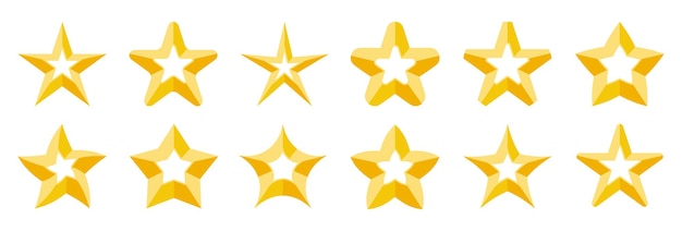 Stars rating golden yellow icon flat set. Product rating classic icon. Quality symbol premium customers. Best quality striking insignia website, game, score. Order victory award luxury isolated white