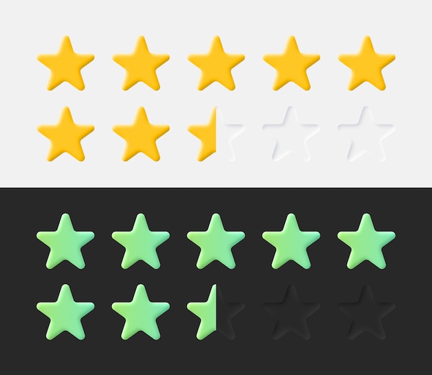 Stars Rating Icons Set 3D Neumorphic Light And Dark Style UI UX Material Design Elements