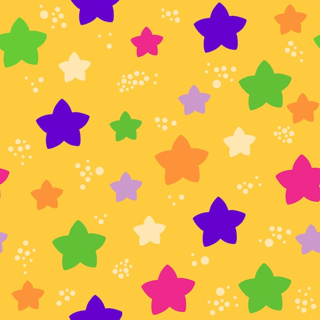 Stars seamless pattern in clown colors Yellow background Vector art For kids and gift package