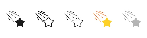 Звезды устанавливают иконку Обзор отзывов рейтинг мерцание звезды мерцание блеск кометы падающая звезда с пространством хвостовой вселенной Концепция мечты Вектор пять иконок в другом стиле на белом фоне