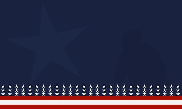 stars and stripes background with Silhouette of a veteran soldier and copy space Area