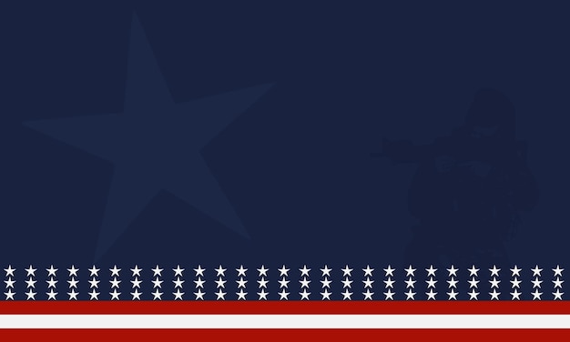 Stars and stripes background with silhouette of a veteran soldier and copy space area