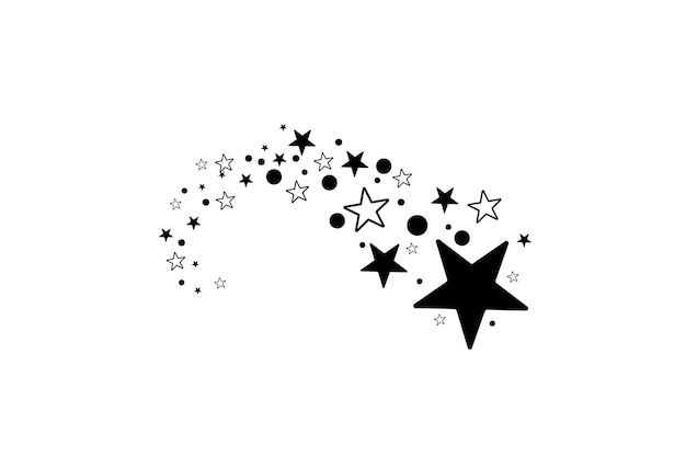 Звезды на белом фоне Черная звезда стреляет элегантной звездойМетеороид комета астероид