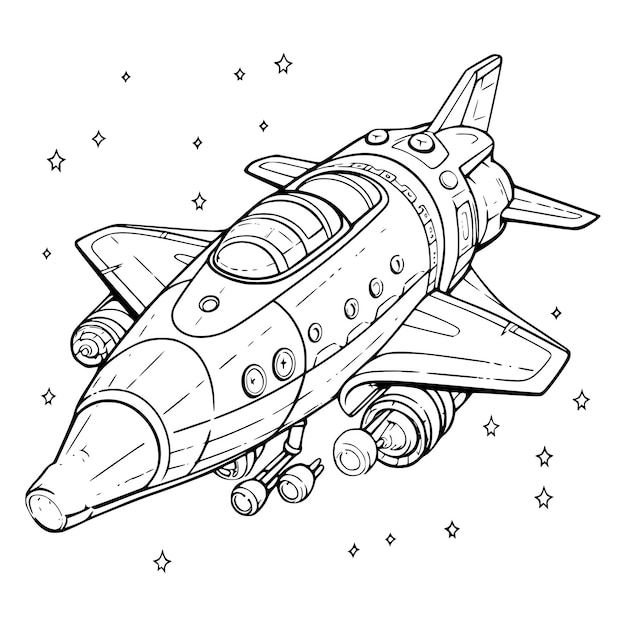 Starship or rocket with pilot coloring page for kids