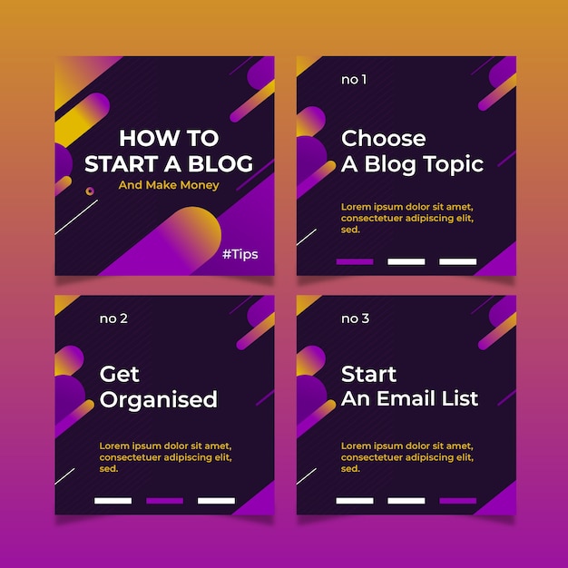 Start a blog tips on instagram posts set