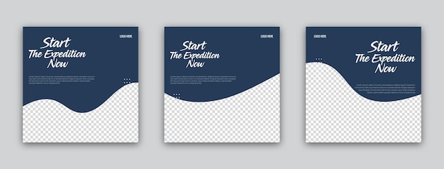 Start de expeditie nu Reisbureau social media post sjabloonontwerp Set van webbanner poster