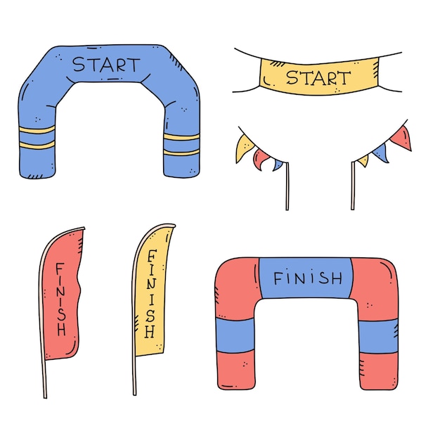 Start and finish banners or flags for outdoor sport event. competition race vector illustration