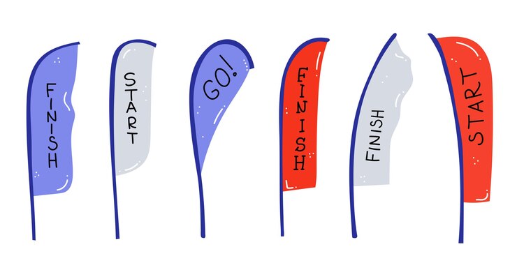 Vector start and finish banners or flags for outdoor sport event. competition race vector illustration