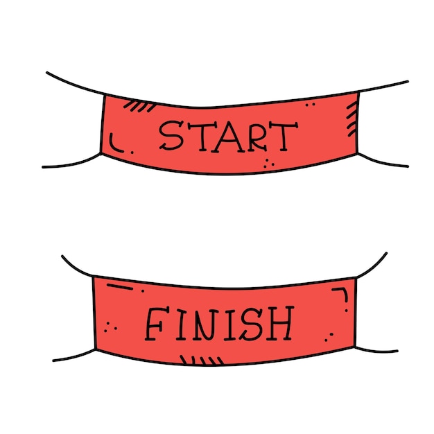 Start and finish banners or flags for outdoor sport event. Competition race vector illustration