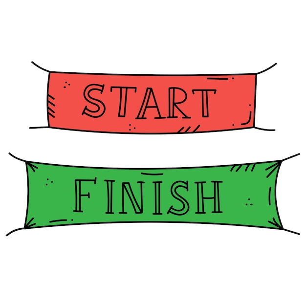 Start and finish banners or flags for outdoor sport event. Competition race vector illustration