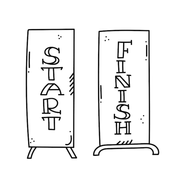 야외 스포츠 이벤트를 위한 배너 또는 깃발을 시작하고 마칩니다. 경쟁 경주 벡터 일러스트 레이 션