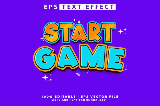 Start Game 3D cartoon template style premium vector with editable text effect