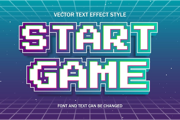 Start game retro arcade gaming typography editable text effect neon template design illustration