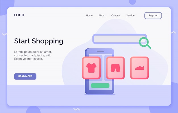 Webサイトテンプレートのランディングまたはホームページwebsite.modernフラットの漫画のスタイルのショッピングキャンペーンのコンセプトを開始します。