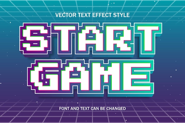 Start spel retro arcade gaming typografie bewerkbaar teksteffect neon sjabloon ontwerp illustratie