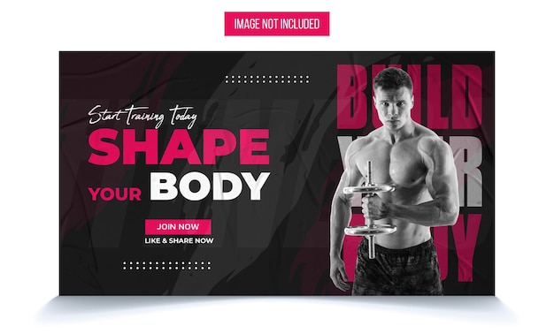 Vector start training today shape your body gym and fitness workout video cover and thumbnail design