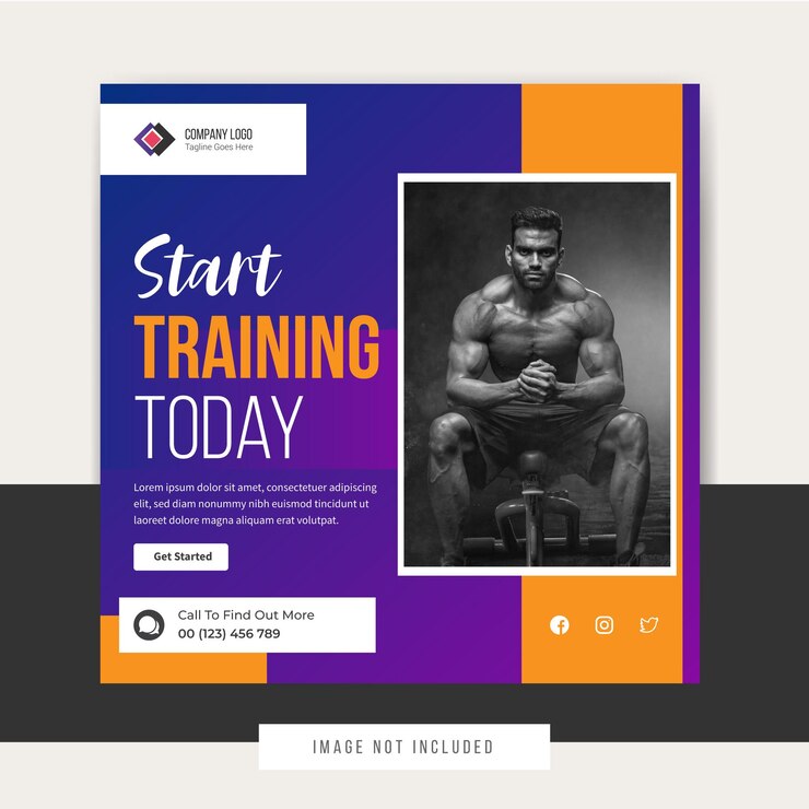 Start training today social media post template design premium vector
