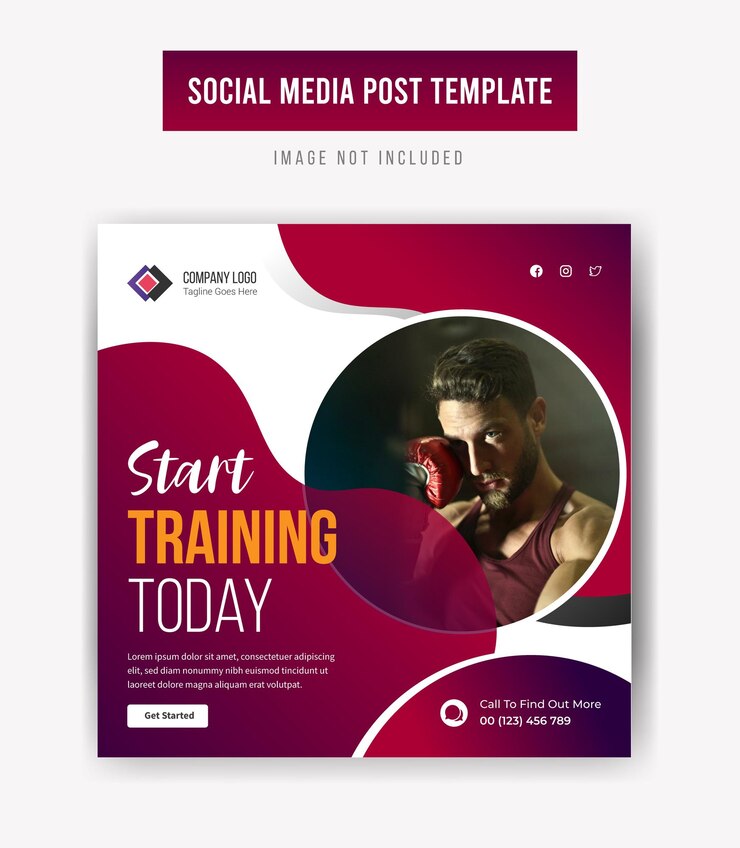Start training today social media promotion Post template design premium vector