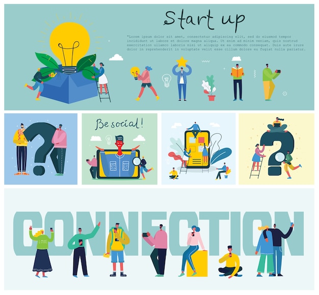 Vector start up, be social, connection, illustration set