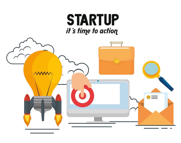 start up business set icons