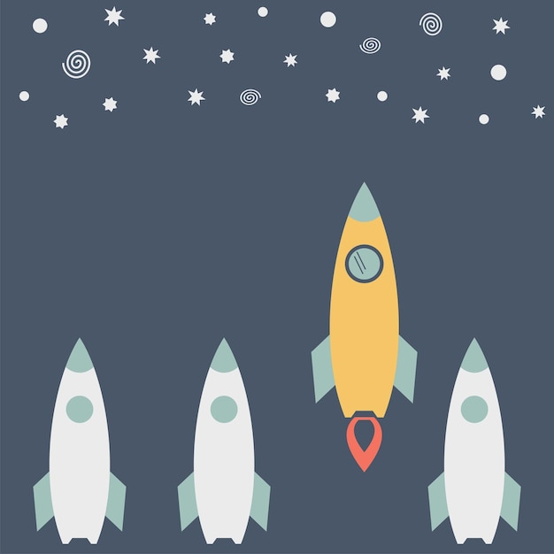 Vector start up concept business competition rocket ship in a flat style space traveling vector illustration