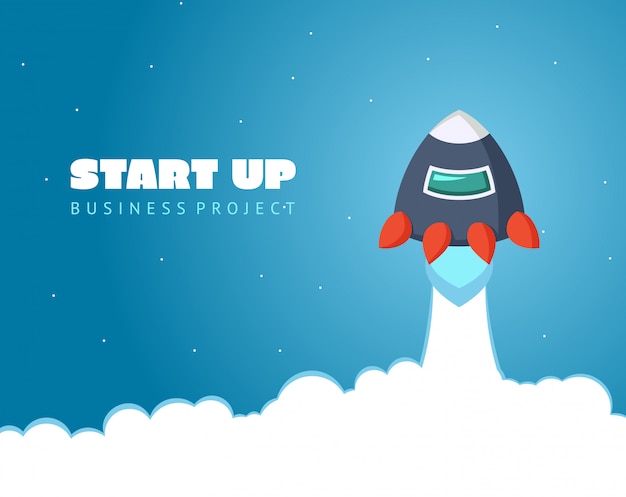 Start up concept space with rocket and planets. web design