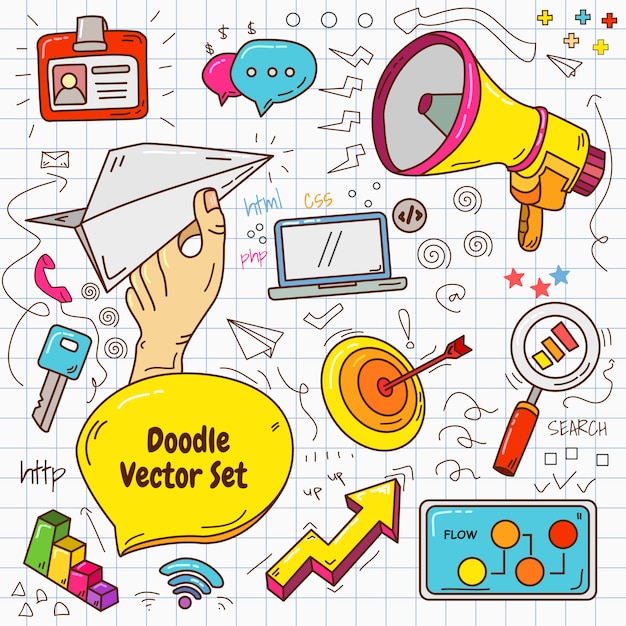 Vector start-up doodle set vector on paper background