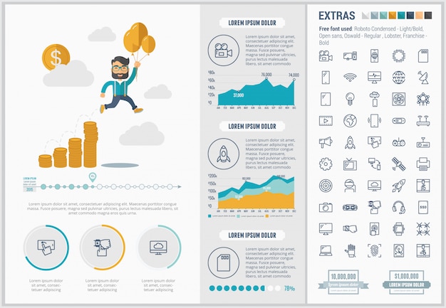 Vector start up flat design infographic template and icons set