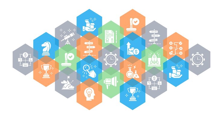 Vector start up line icons banner time management idea generation presentation concept set icon