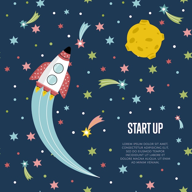 Vector start up space cartoon vector web banner template