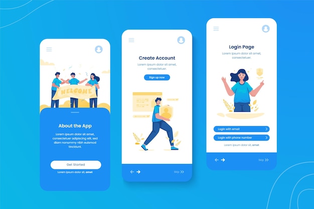 Starter page illustration onboard mobile application ui screen template