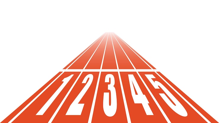 Vector starting running track at stadium isolated red straight race track with start elongated numbers